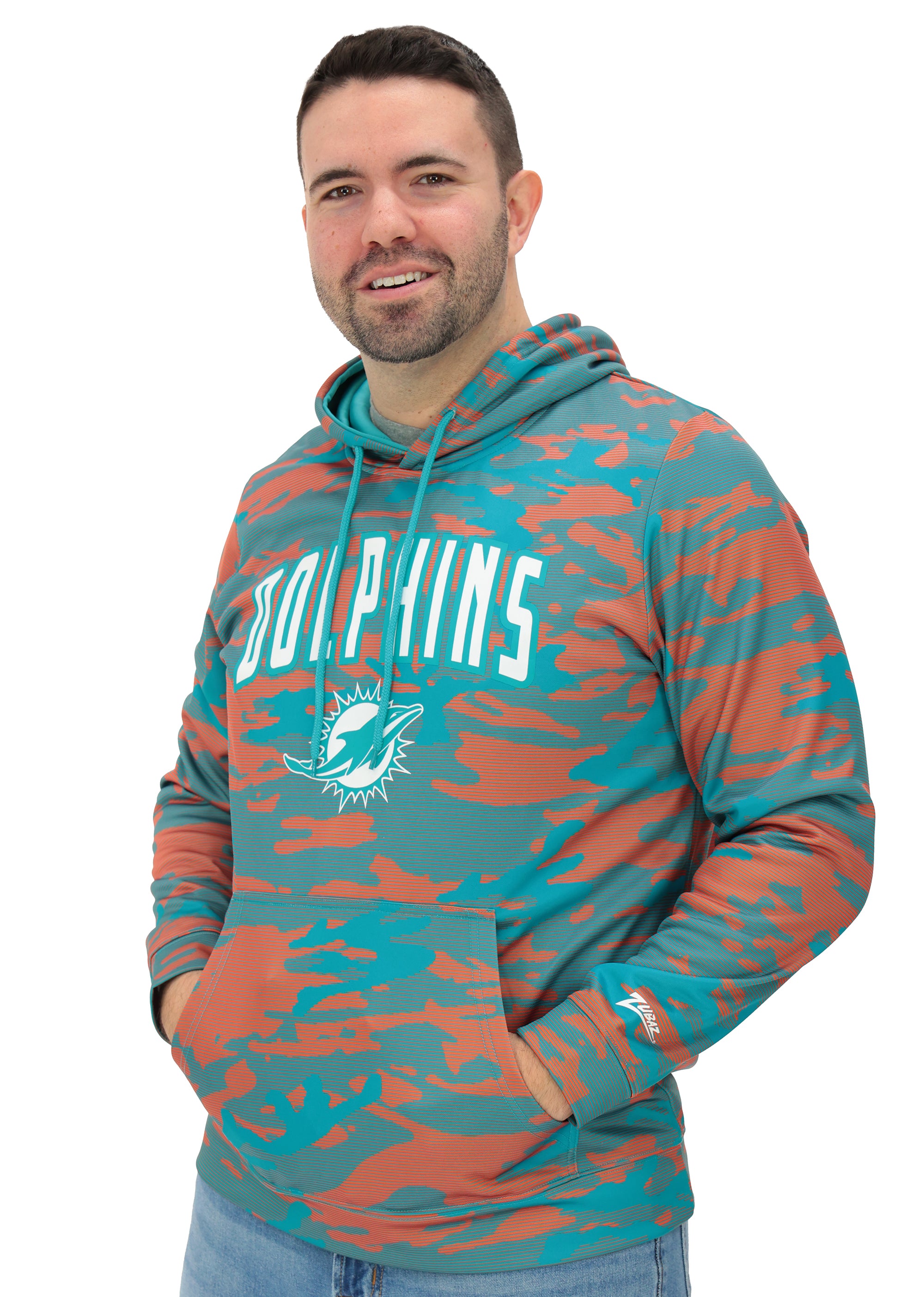 Zubaz NFL   Men's Arch All Over Camo Hoodie, MIAMI DOLPHINS