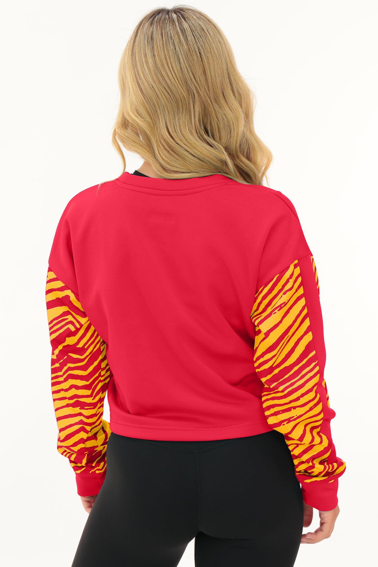 Zubaz NFL   Women's Overtime 2 Color Zebra Crop Top Crewneck, KANSAS CITY CHIEFS