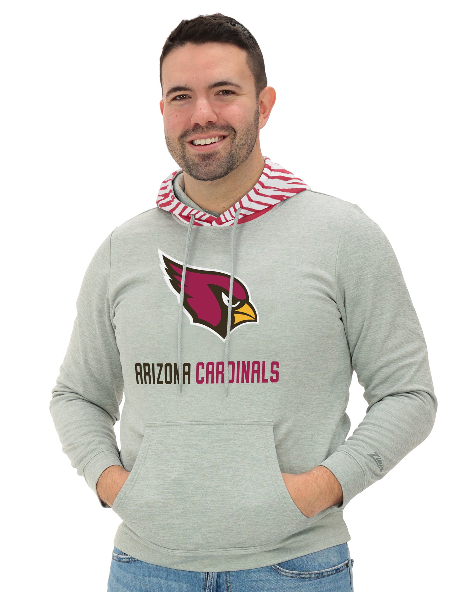 Zubaz NFL   Men`s Gray Hoodie with 3C Zebra Hood, ARIZONA CARDINALS