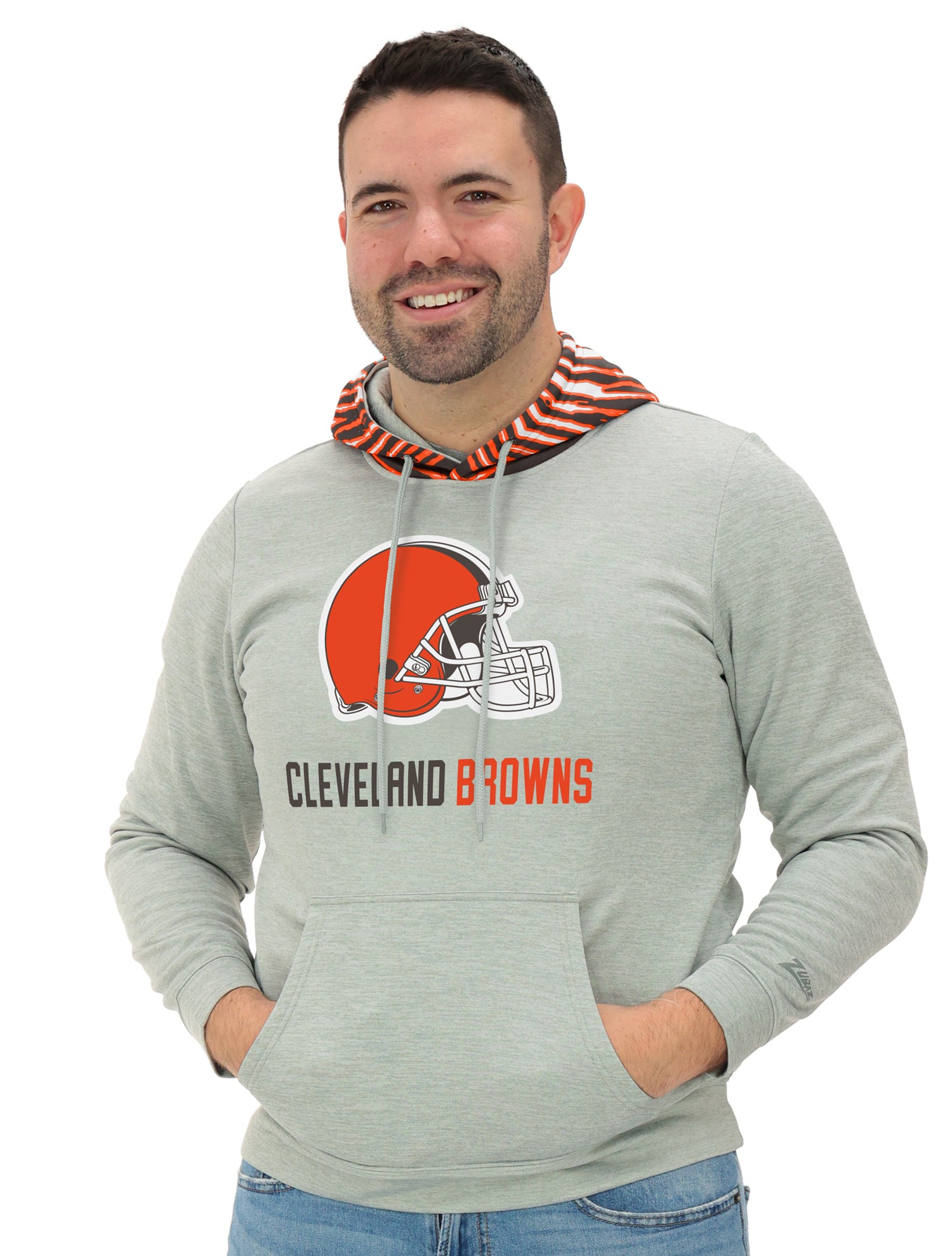 Zubaz NFL   Men`s Gray Hoodie with 3C Zebra Hood, CLEVELAND BROWNS
