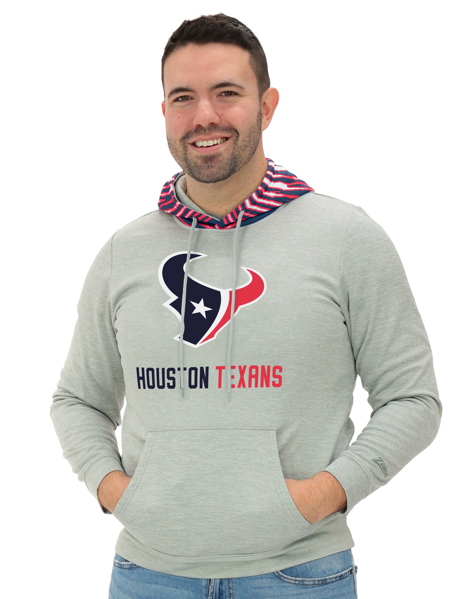 Zubaz NFL   Men`s Gray Hoodie with 3C Zebra Hood, HOUSTON TEXANS