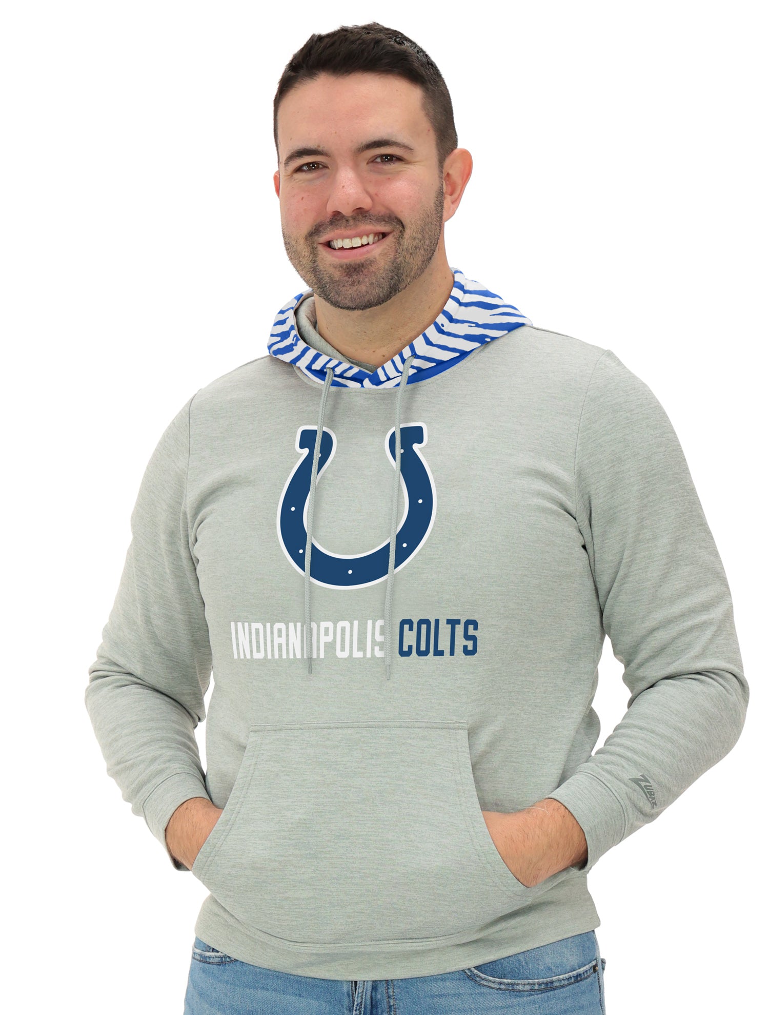 Zubaz NFL   Men`s Gray Hoodie with 3C Zebra Hood, INDIANAPOLIS COLTS