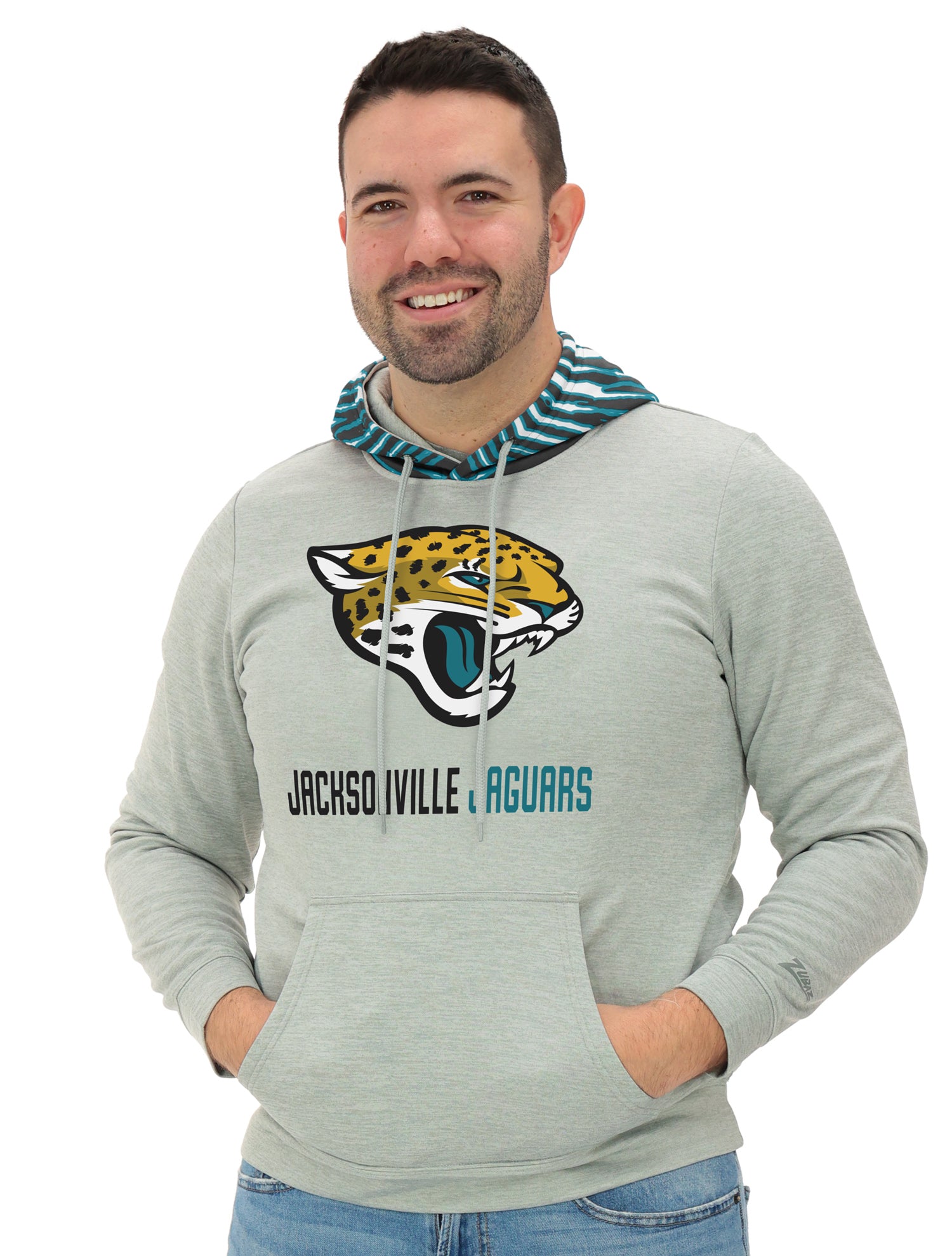 Zubaz NFL   Men`s Gray Hoodie with 3C Zebra Hood, JACKSONVILLE JAGUARS