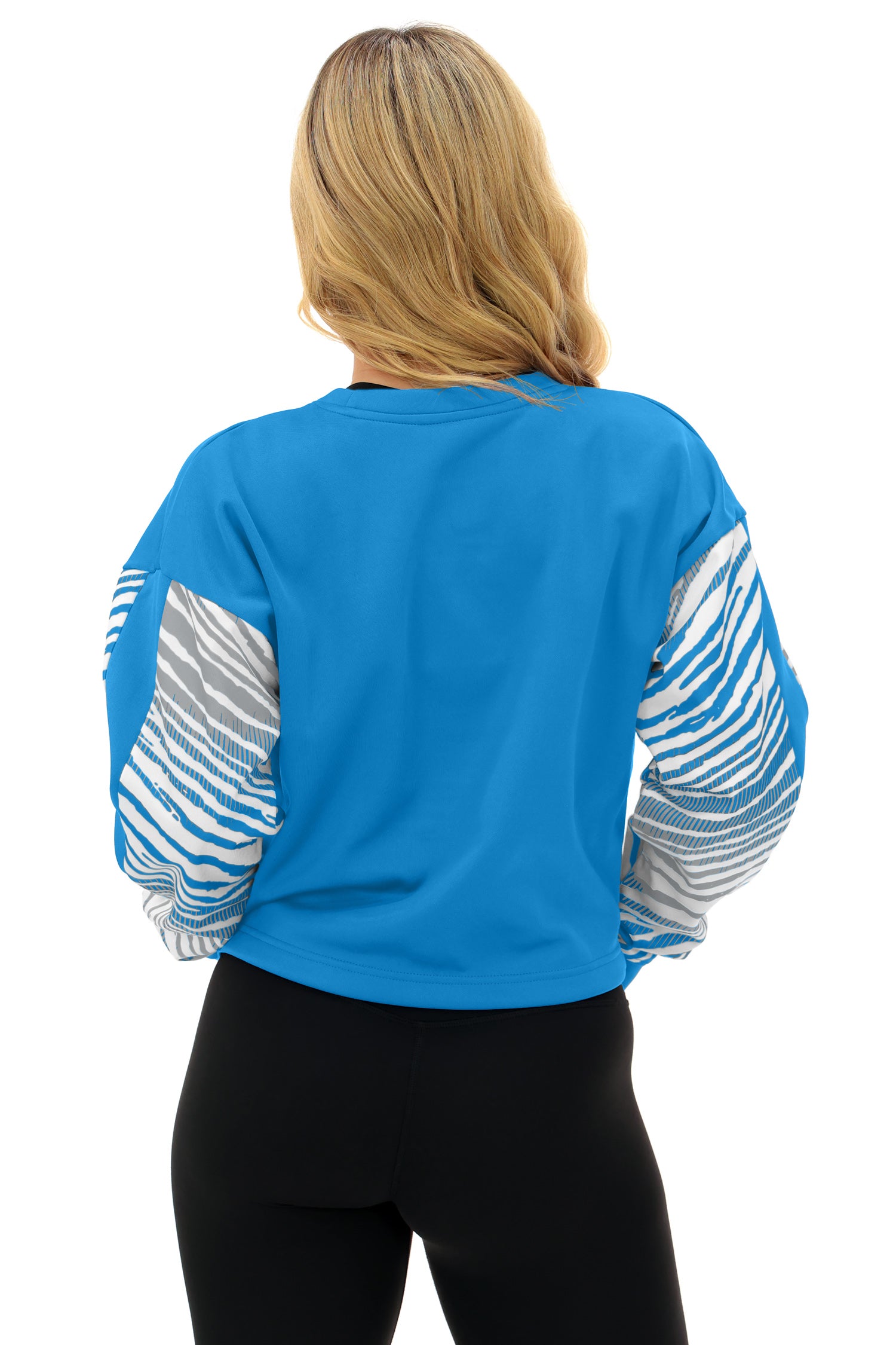 Zubaz NFL   Women's Classic Arch Crop Top with Zebra Ombre Sleeves, DETROIT LIONS