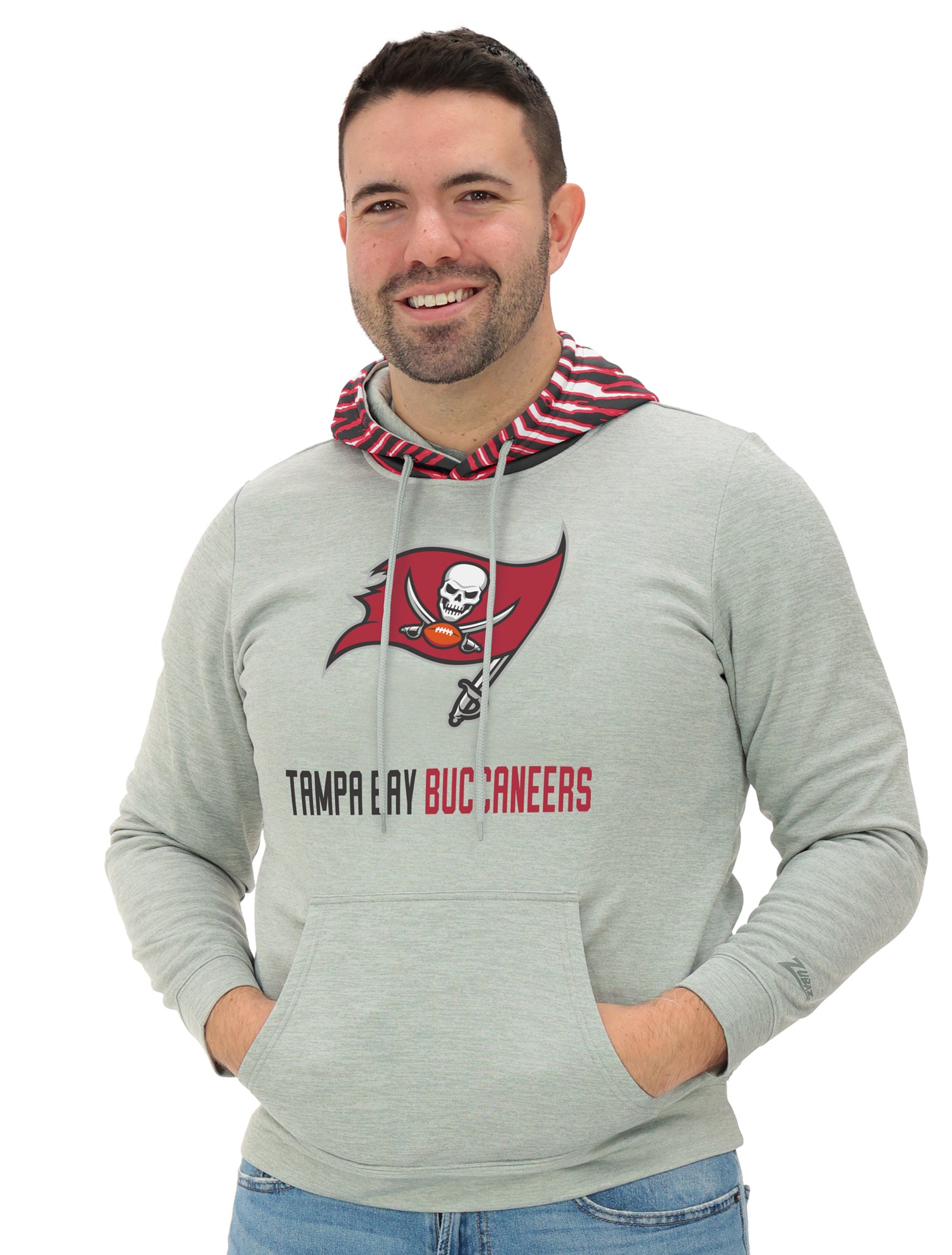 Zubaz NFL   Men`s Gray Hoodie with 3C Zebra Hood, TAMPA BAY BUCCANEERS
