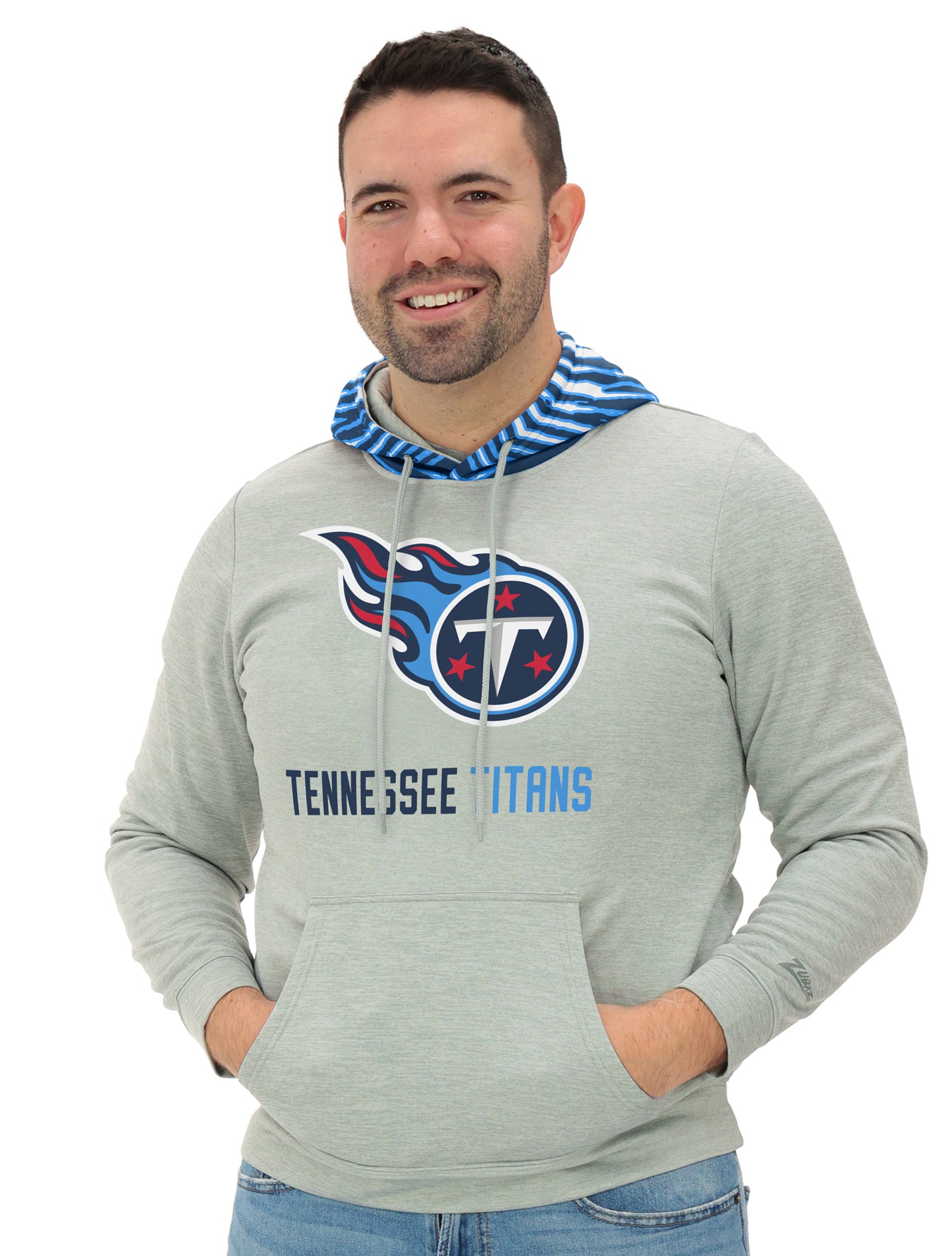 Zubaz NFL   Men`s Gray Hoodie with 3C Zebra Hood, TENNESSEE TITANS