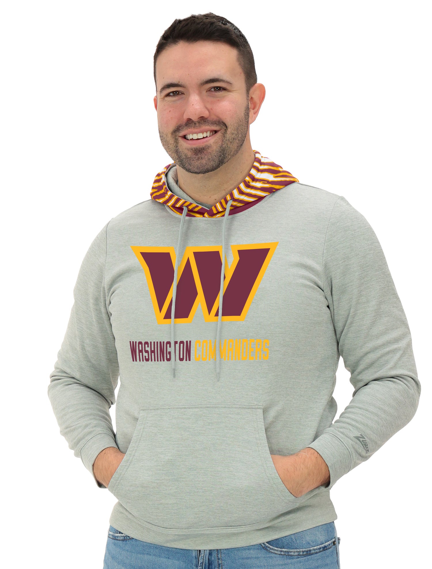 Zubaz NFL   Men`s Gray Hoodie with 3C Zebra Hood, WASHINGTON COMMANDERS