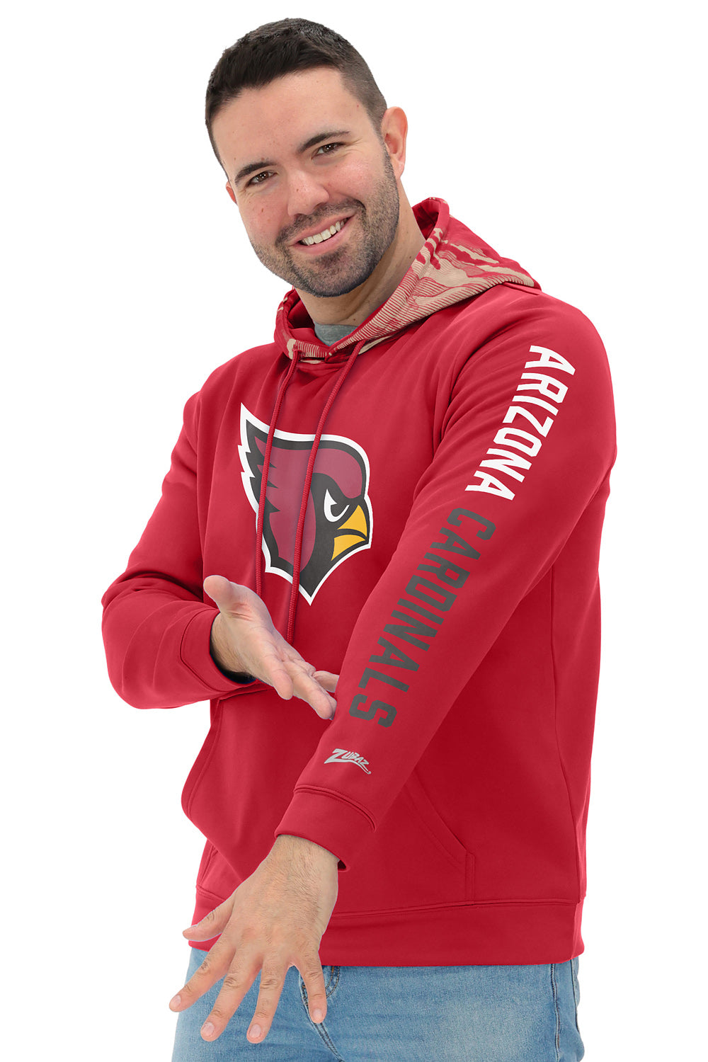 Zubaz NFL  Men's Front and Sleeve Print Camo Line Hood Hoodie, ARIZONA CARDINALS