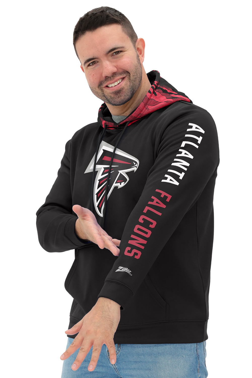 Zubaz NFL  Men's Front and Sleeve Print Camo Line Hood Hoodie, ATLANTA FALCONS