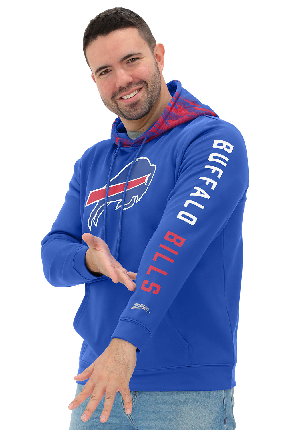 Zubaz NFL   Men's Front and Sleeve Print Camo Line Hood Hoodie, BUFFALO BILLS