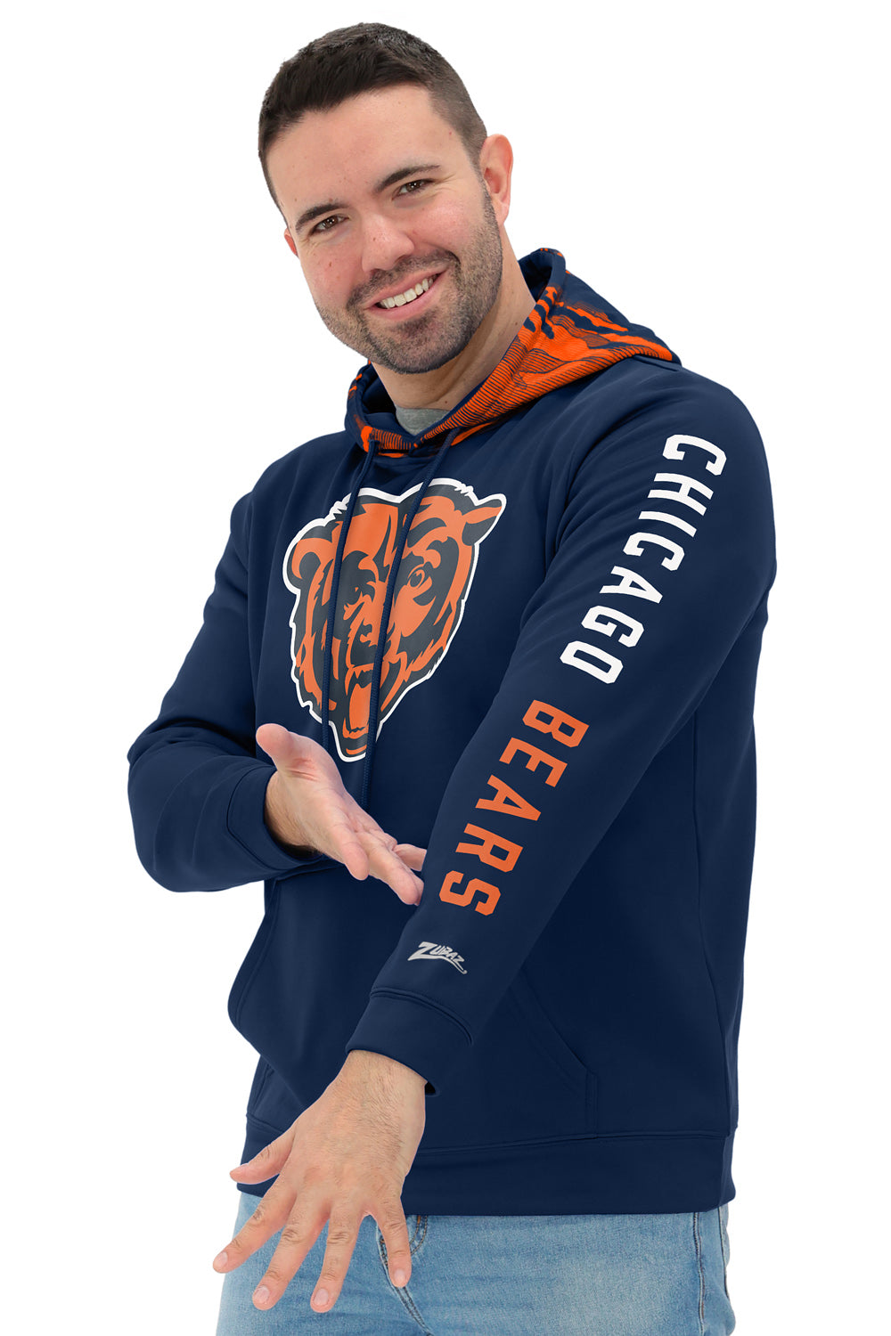 Zubaz NFL   Men's Front and Sleeve Print Camo Line Hood Hoodie, CHICAGO BEARS