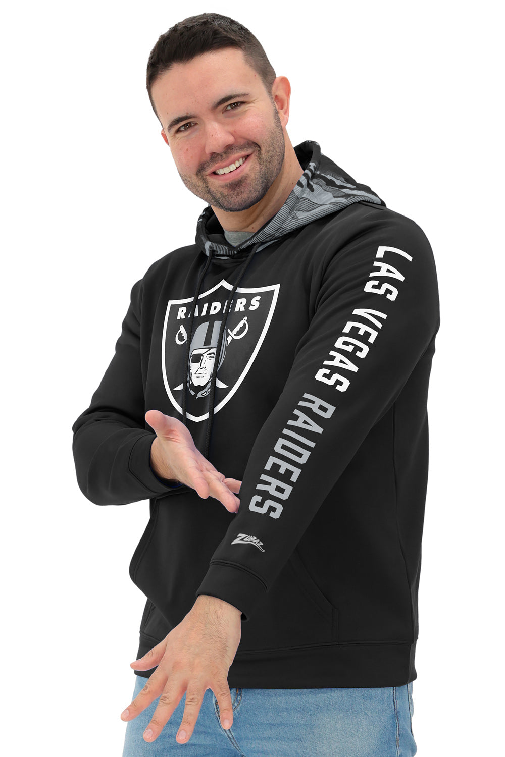 Zubaz NFL   Men's Front and Sleeve Print Camo Line Hood Hoodie, LAS VEGAS RAIDERS