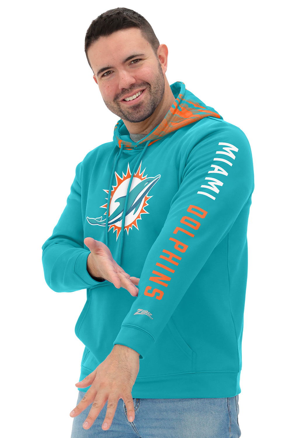Zubaz NFL   Men's Front and Sleeve Print Camo Line Hood Hoodie, MIAMI DOLPHINS