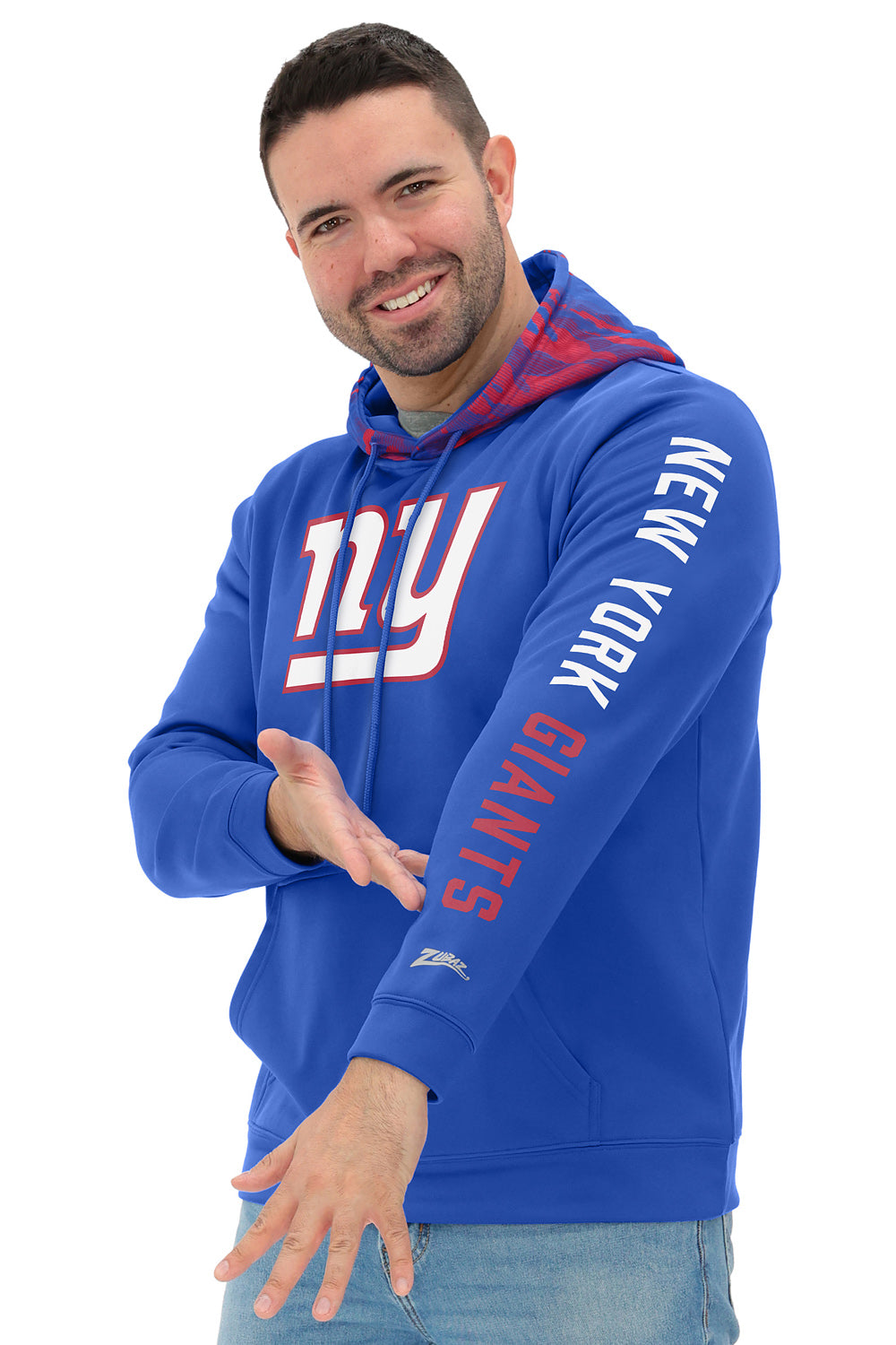 Zubaz NFL   Men's Front and Sleeve Print Camo Line Hood Hoodie, NEW YORK GIANTS