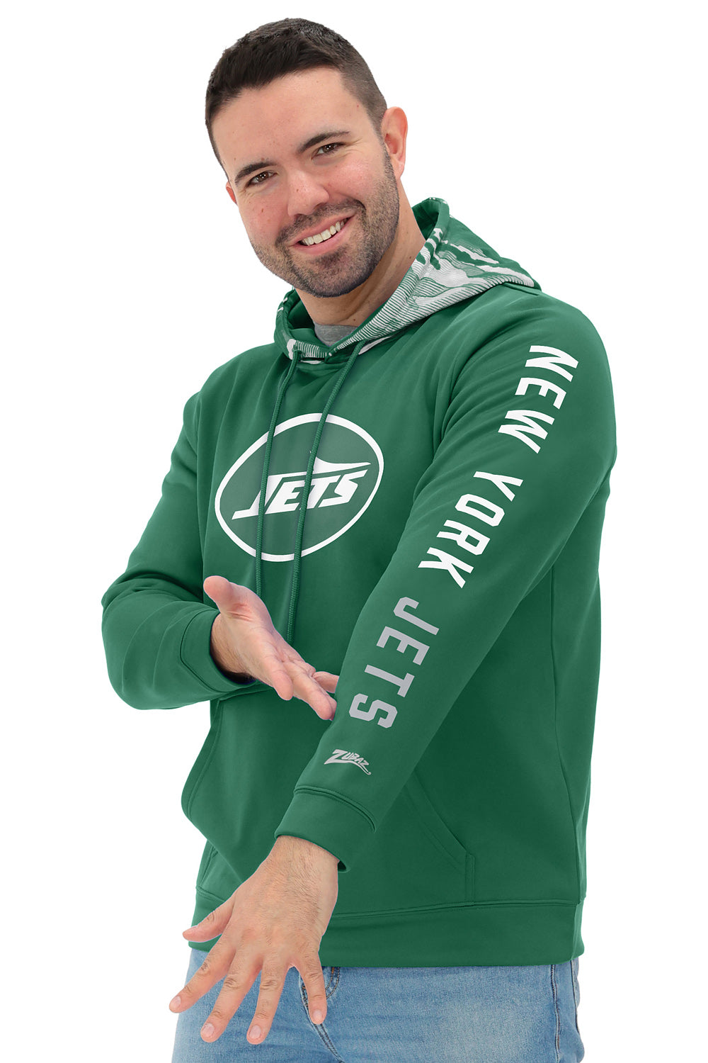Zubaz NFL   Men's Front and Sleeve Print Camo Line Hood Hoodie, NEW YORK JETS