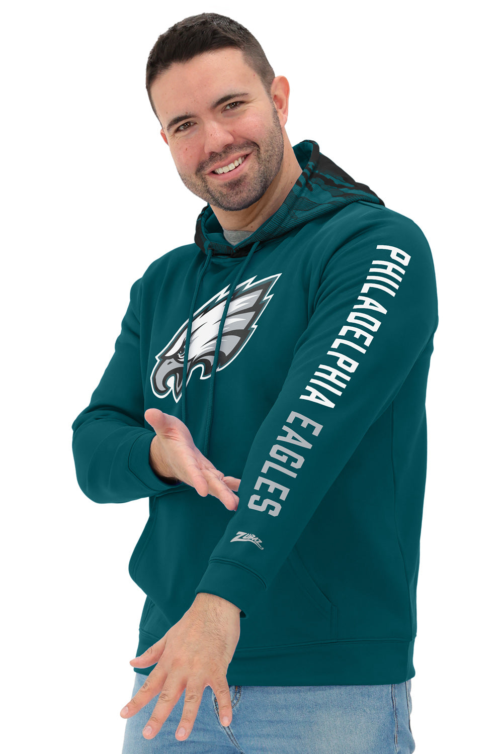 Zubaz NFL   Men's Front and Sleeve Print Camo Line Hood Hoodie, PHILADELPHIA EAGLES