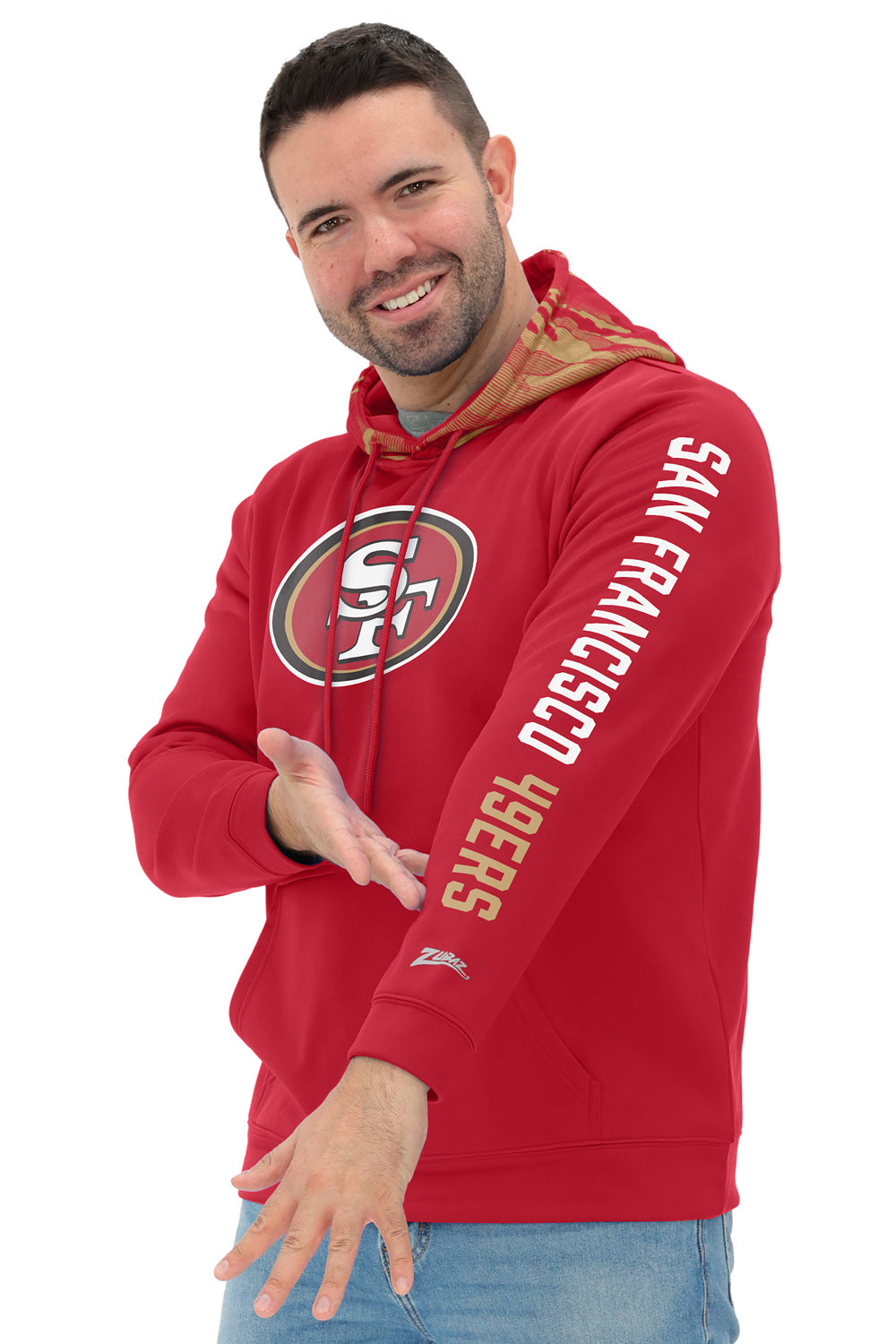 Zubaz NFL   Men's Front and Sleeve Print Camo Line Hood Hoodie, SAN FRANCISCO 49ERS