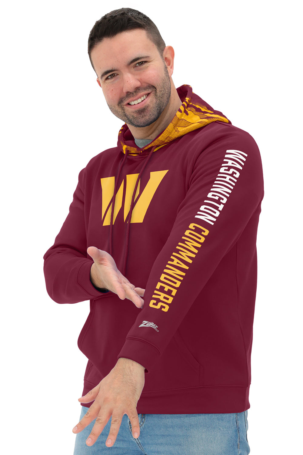 Zubaz NFL   Men's Front and Sleeve Print Camo Line Hood Hoodie, WASHINGTON COMMANDERS