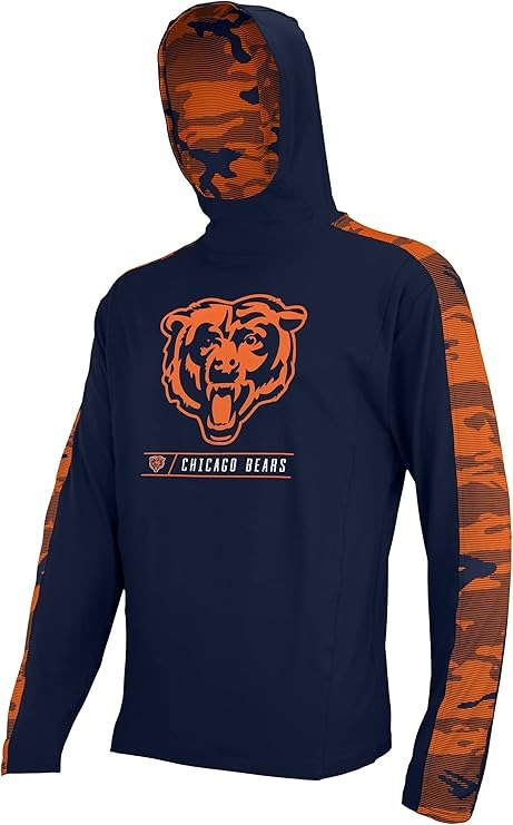 Zubaz NFL  Men's Touchback Camo Line Accent Elevated Lightweight Hoodie, CHICAGO BEARS