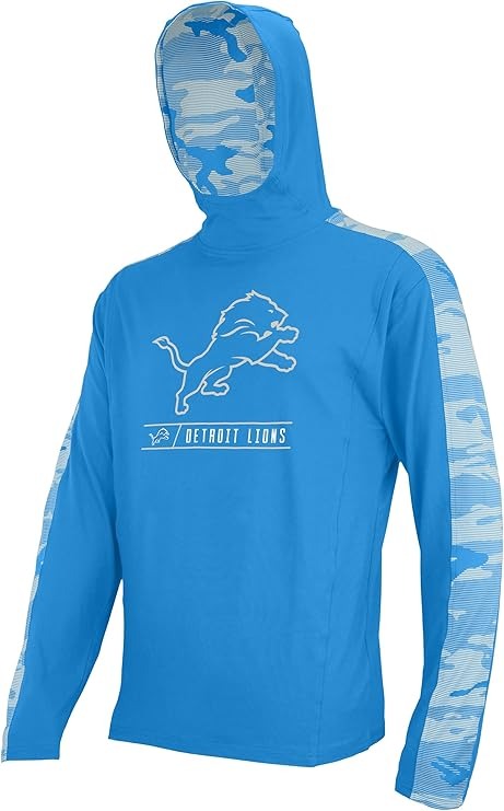 Zubaz NFL  Men's Touchback Camo Line Accent Elevated Lightweight Hoodie, DETROIT LIONS