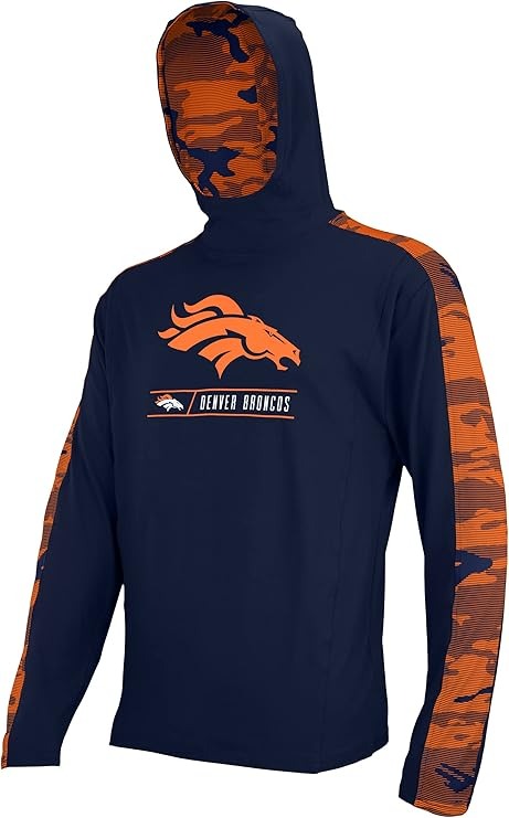 Zubaz NFL  Men's Touchback Camo Line Accent Elevated Lightweight Hoodie, DENVER BRONCOS