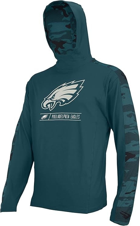 Zubaz NFL  Men's Touchback Camo Line Accent Elevated Lightweight Hoodie, PHILADELPHIA EAGLES