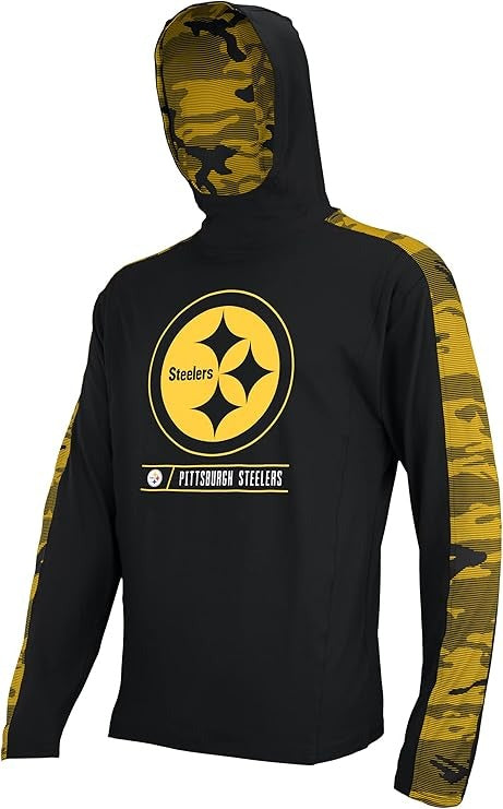 Zubaz NFL  Men's Touchback Camo Line Accent Elevated Lightweight Hoodie, PITTSBURGH STEELERS