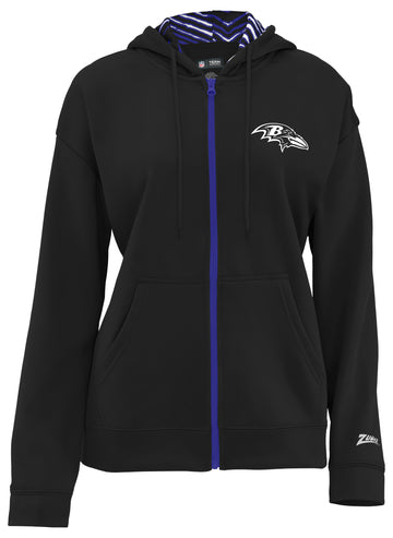 Zubaz NFL   Women's 3 Color Zebra Liner Full Zip Hoodie, BALTIMORE RAVENS