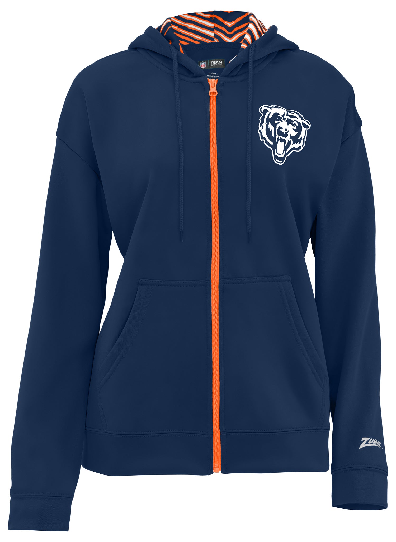 Zubaz NFL   Women's 3 Color Zebra Liner Full Zip Hoodie, CHICAGO BEARS