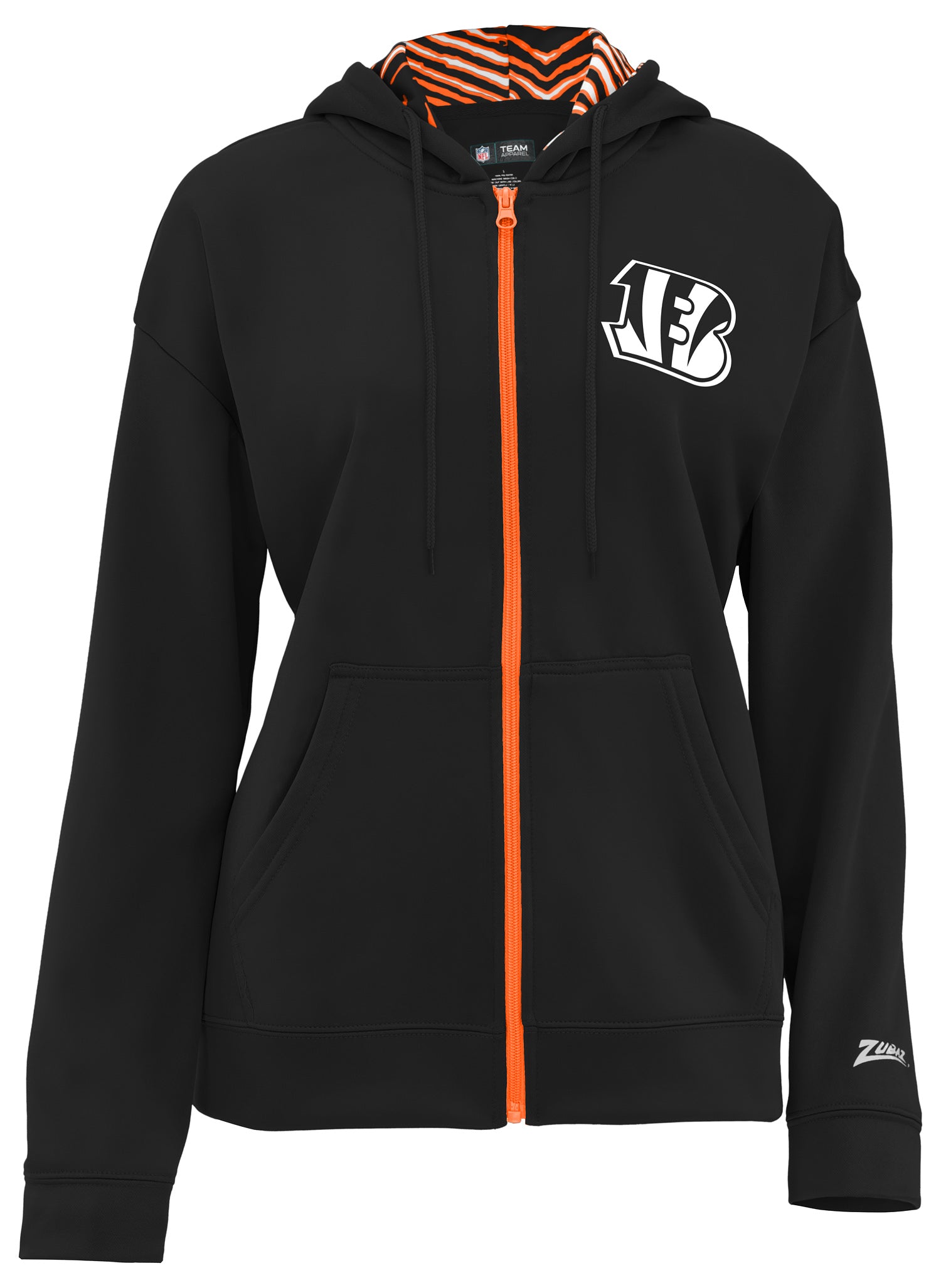 Zubaz NFL Cincinnati Bengals Women's 3 Color Zebra Liner Full-Zip Hood