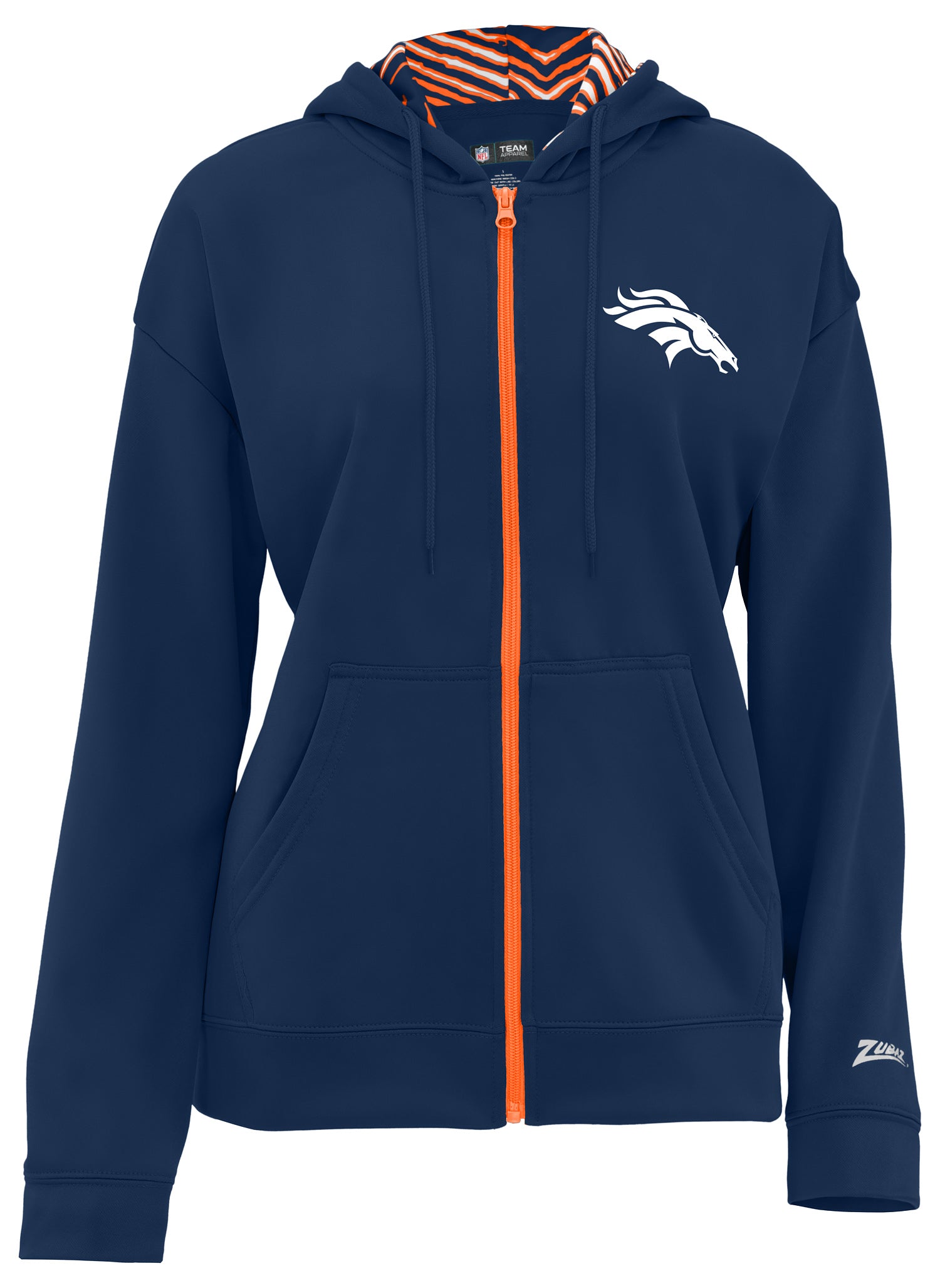 Zubaz NFL   Women's 3 Color Zebra Liner Full Zip Hoodie, DENVER BRONCOS