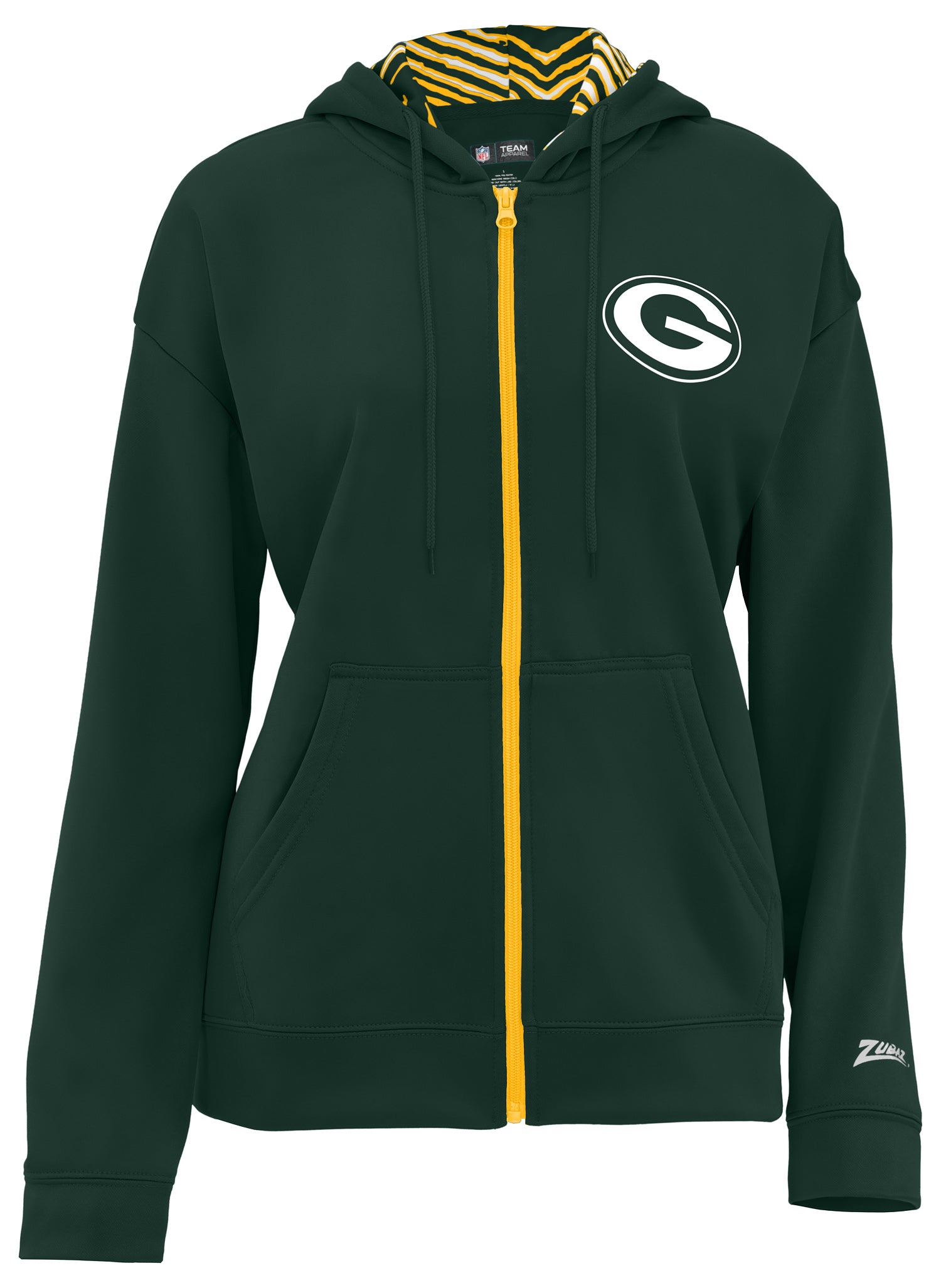 Zubaz NFL   Women's 3 Color Zebra Liner Full Zip Hoodie, GREEN BAY PACKERS