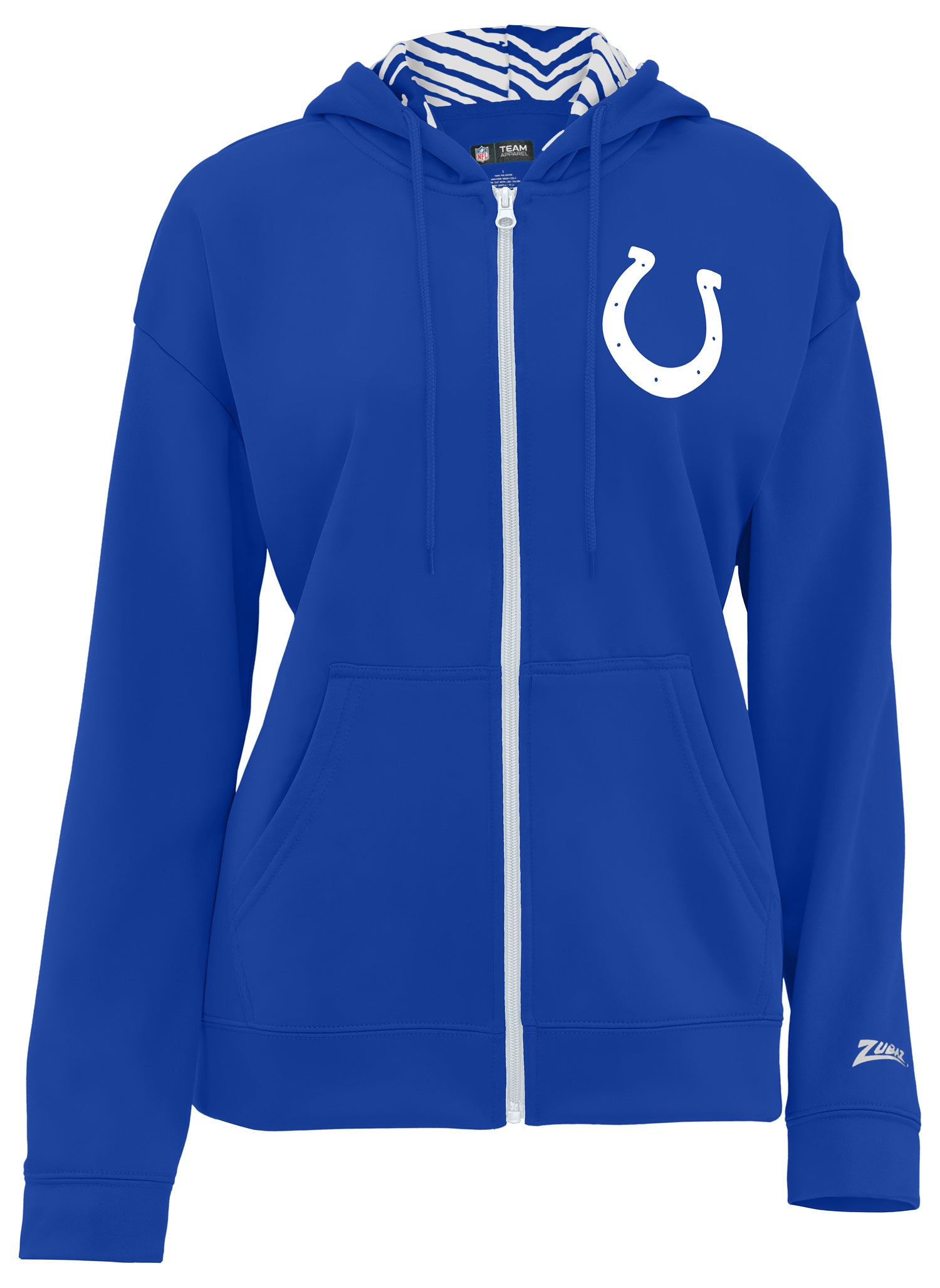 Zubaz NFL   Women's 3 Color Zebra Liner Full Zip Hoodie, INDIANAPOLIS COLTS