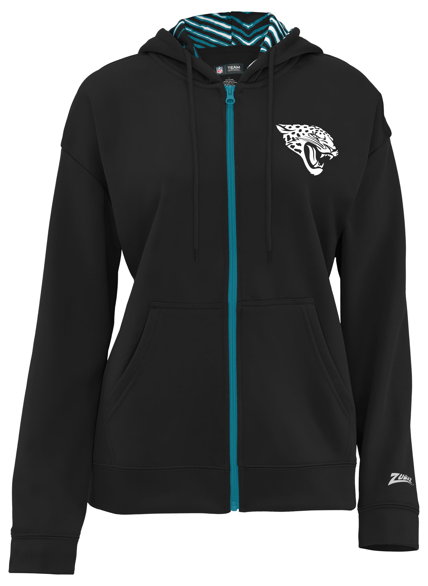 Zubaz NFL   Women's 3 Color Zebra Liner Full Zip Hoodie, JACKSONVILLE JAGUARS