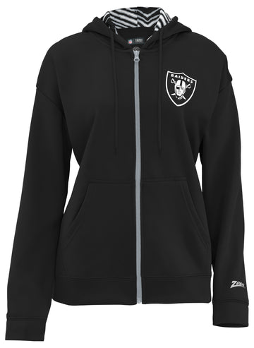 Zubaz NFL   Women's 3 Color Zebra Liner Full Zip Hoodie, LAS VEGAS RAIDERS
