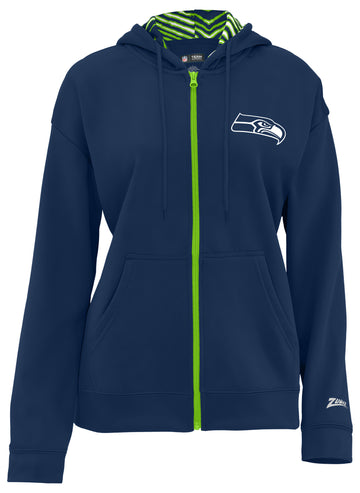 Zubaz NFL   Women's 3 Color Zebra Liner Full Zip Hoodie, SEATTLE SEAHAWKS