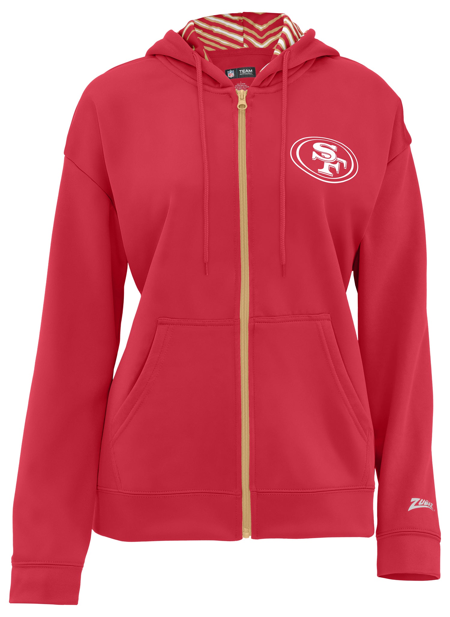 Zubaz NFL   Women's 3 Color Zebra Liner Full Zip Hoodie, SAN FRANCISCO 49ERS