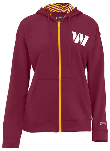 Zubaz NFL   Women's 3 Color Zebra Liner Full Zip Hoodie, WASHINGTON COMMANDERS