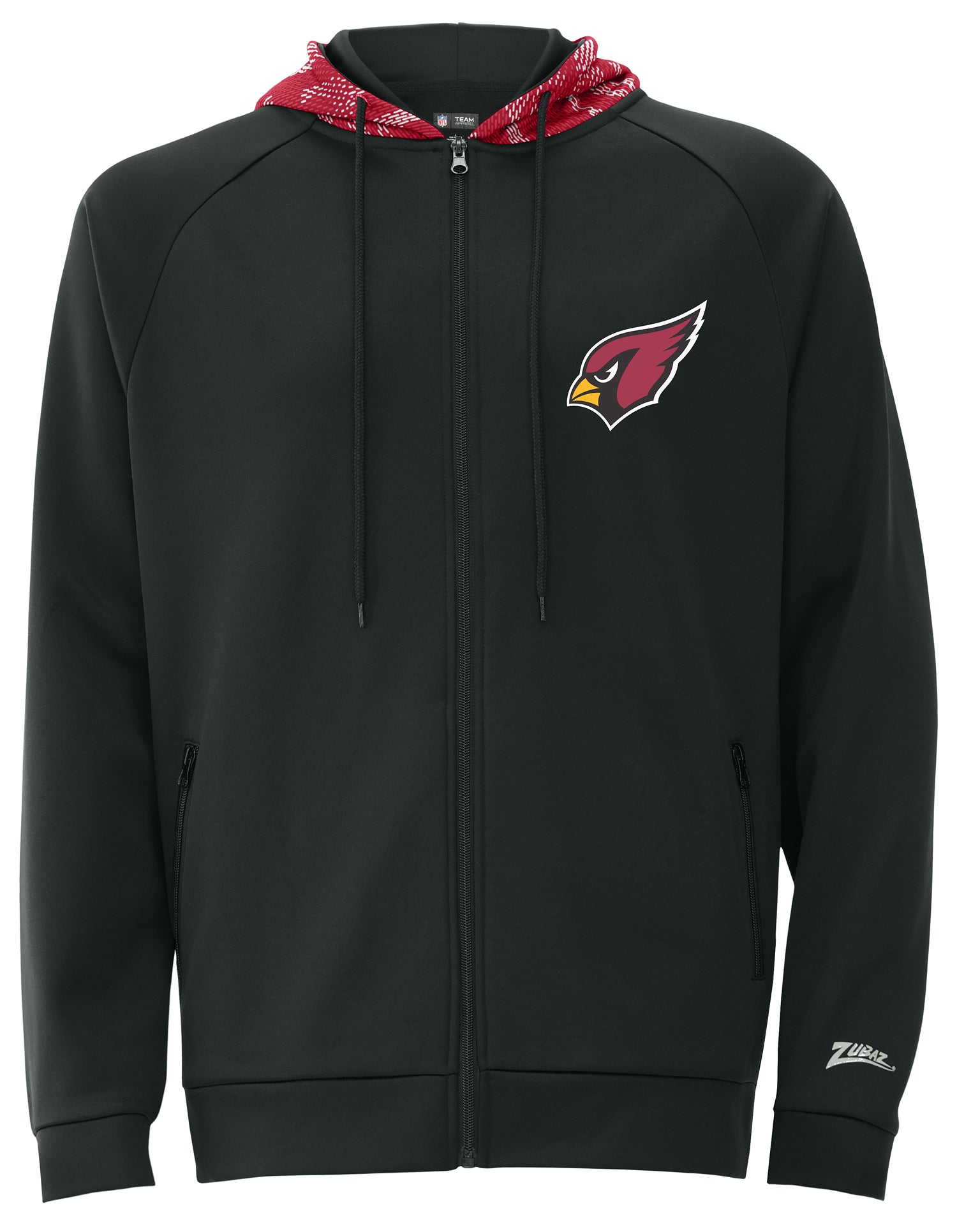 Zubaz NFL   Men's Raglan Viper Hood Liner Full Zip Hoodie, ARIZONA CARDINALS