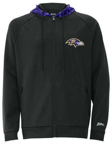 Zubaz NFL   Men's Raglan Viper Hood Liner Full Zip Hoodie, BALTIMORE RAVENS