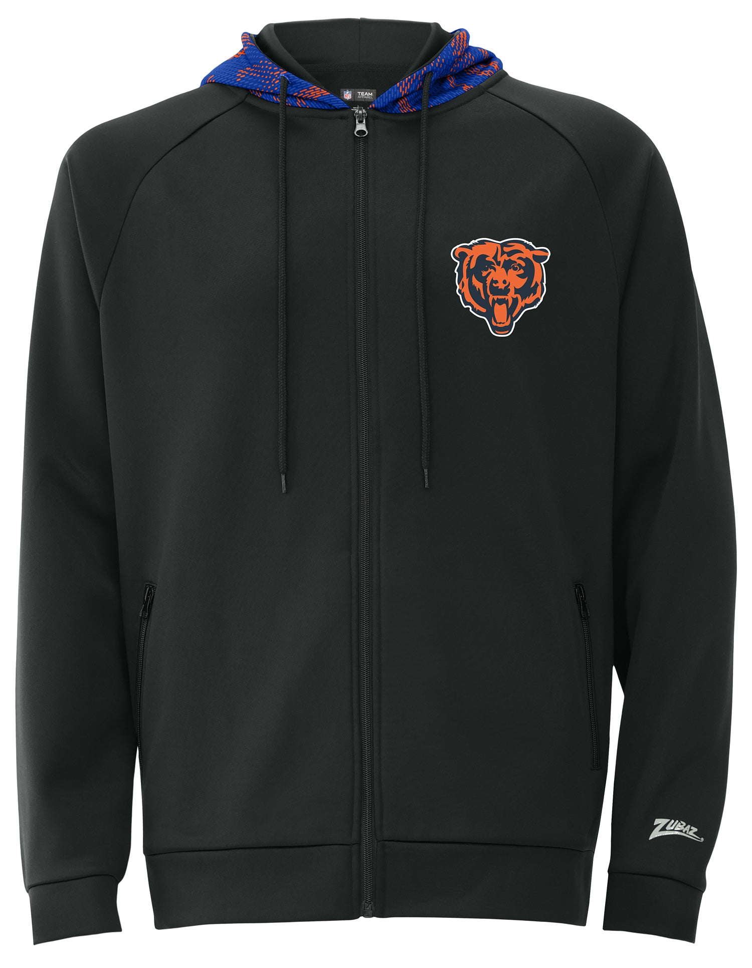 Zubaz NFL   Men's Raglan Viper Hood Liner Full Zip Hoodie, CHICAGO BEARS