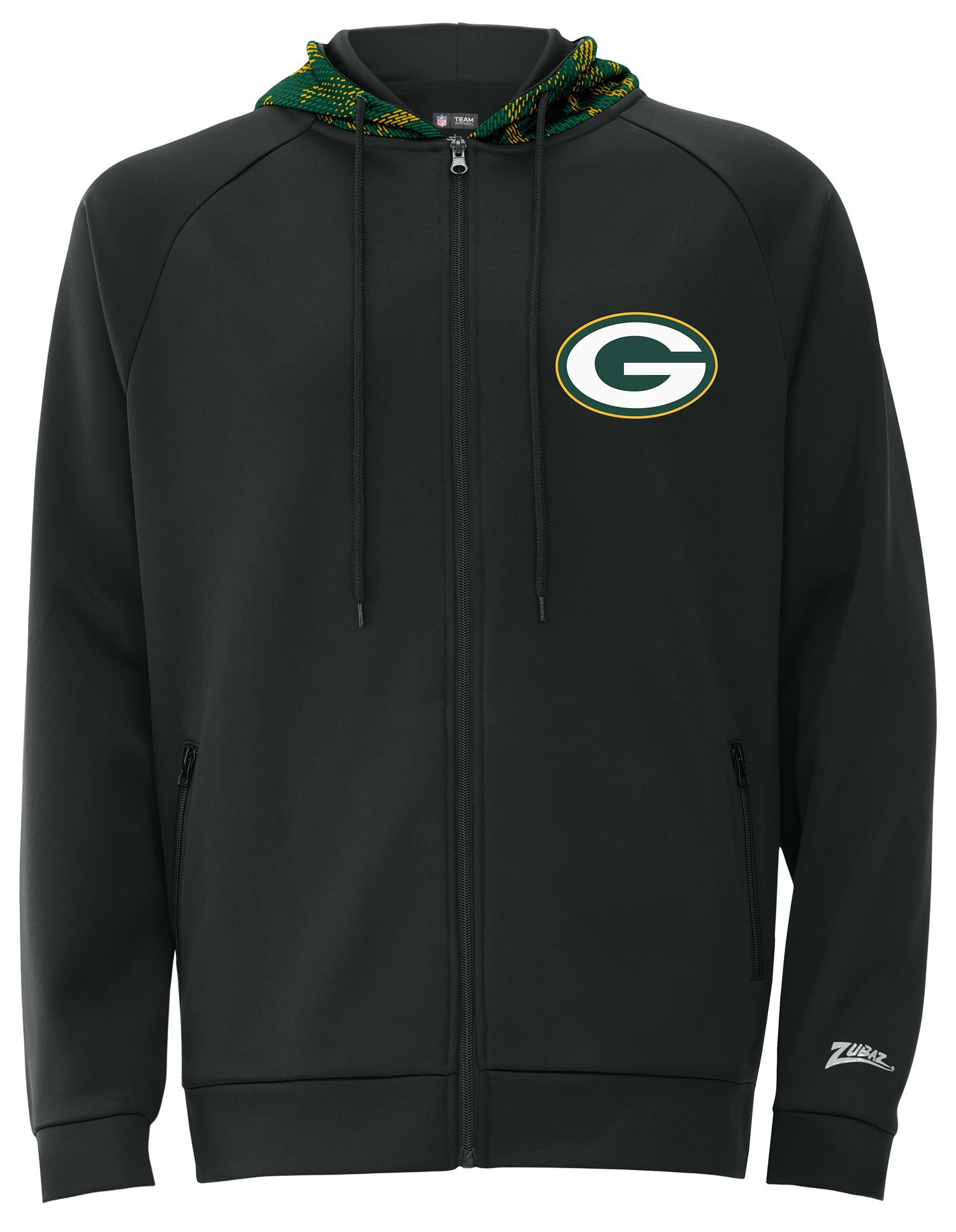 Zubaz NFL   Men's Raglan Viper Hood Liner Full Zip Hoodie, GREEN BAY PACKERS