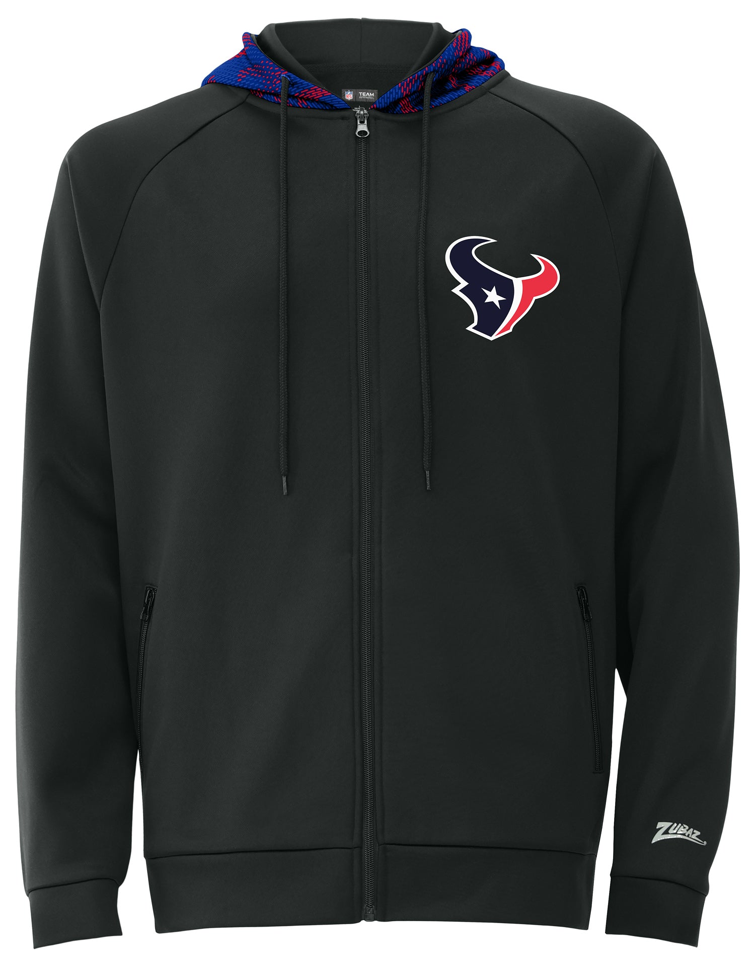 Zubaz NFL   Men's Raglan Viper Hood Liner Full Zip Hoodie, HOUSTON TEXANS