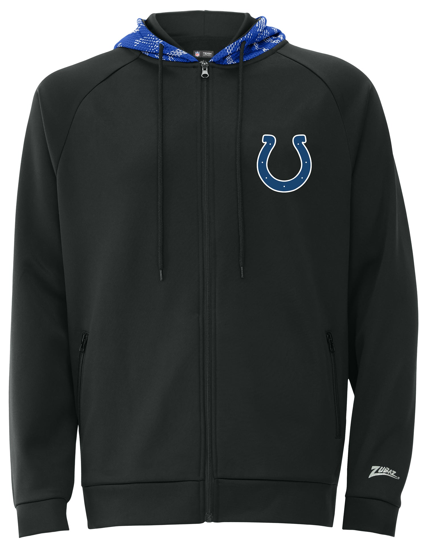 Zubaz NFL   Men's Raglan Viper Hood Liner Full Zip Hoodie, INDIANAPOLIS COLTS