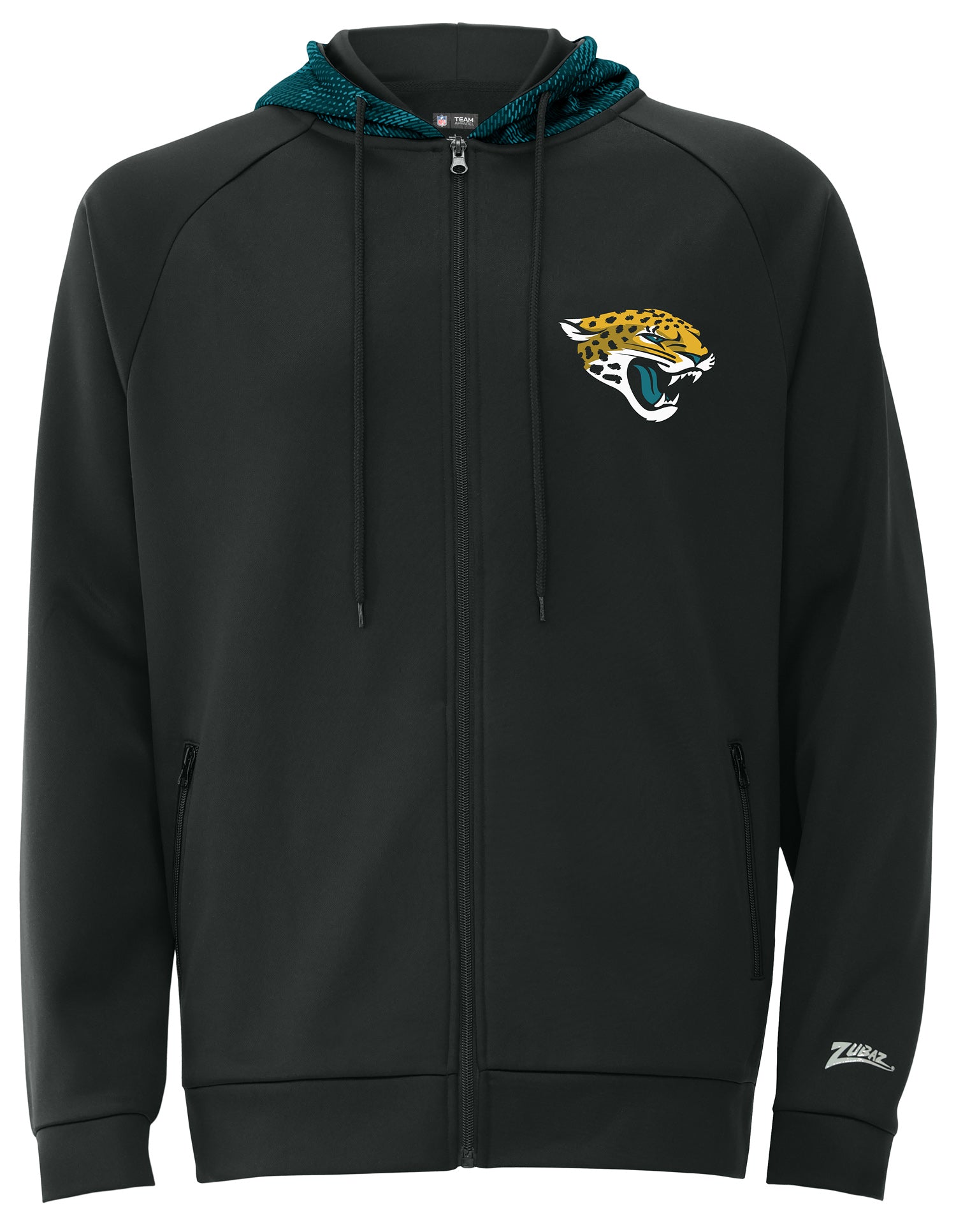 Zubaz NFL   Men's Raglan Viper Hood Liner Full Zip Hoodie, JACKSONVILLE JAGUARS