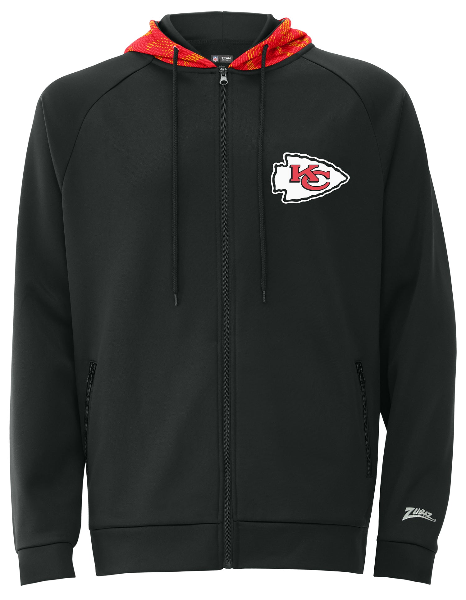Zubaz NFL   Men's Raglan Viper Hood Liner Full Zip Hoodie, KANSAS CITY CHIEFS