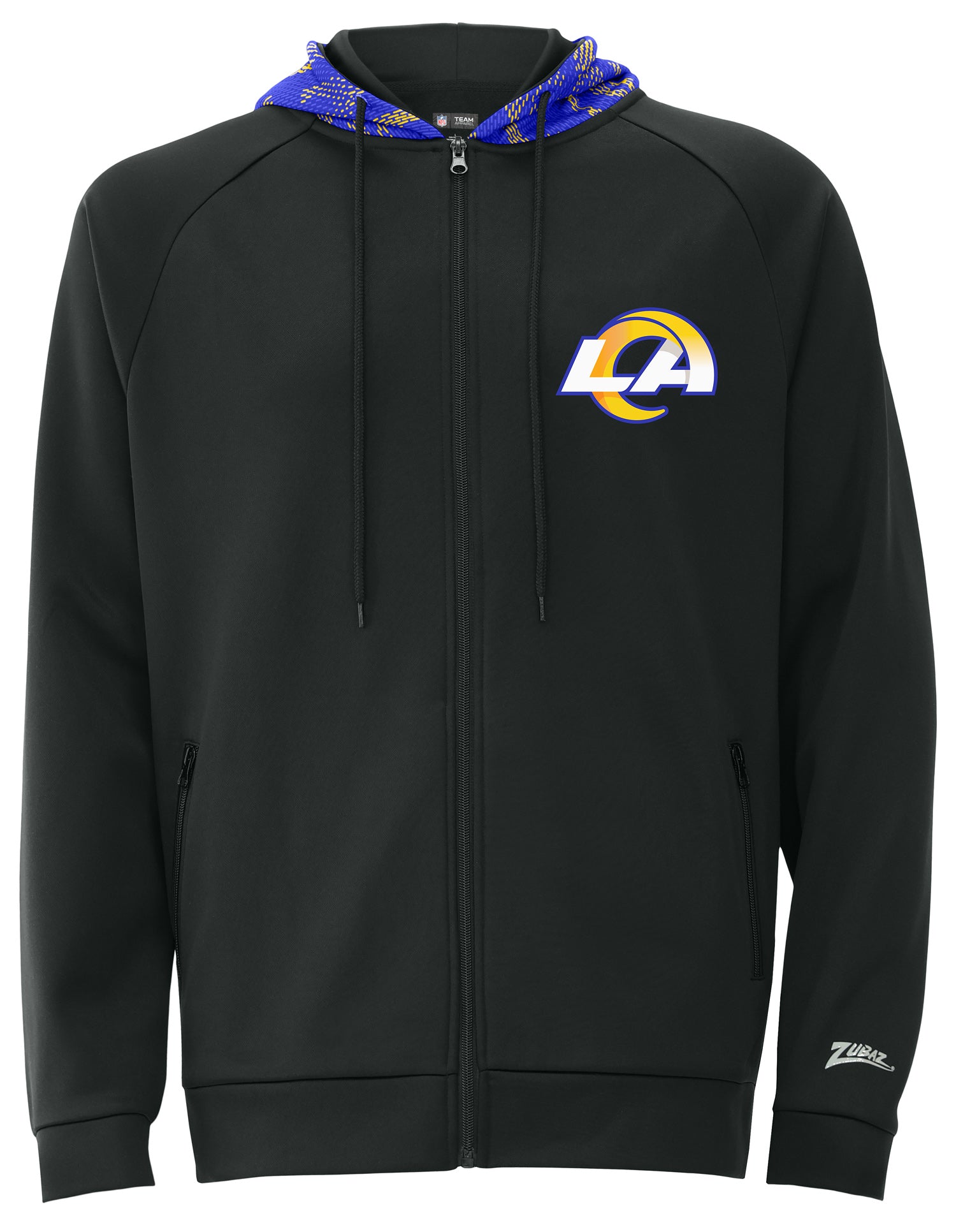 Zubaz NFL   Men's Raglan Viper Hood Liner Full Zip Hoodie, LOS ANGELES RAMS
