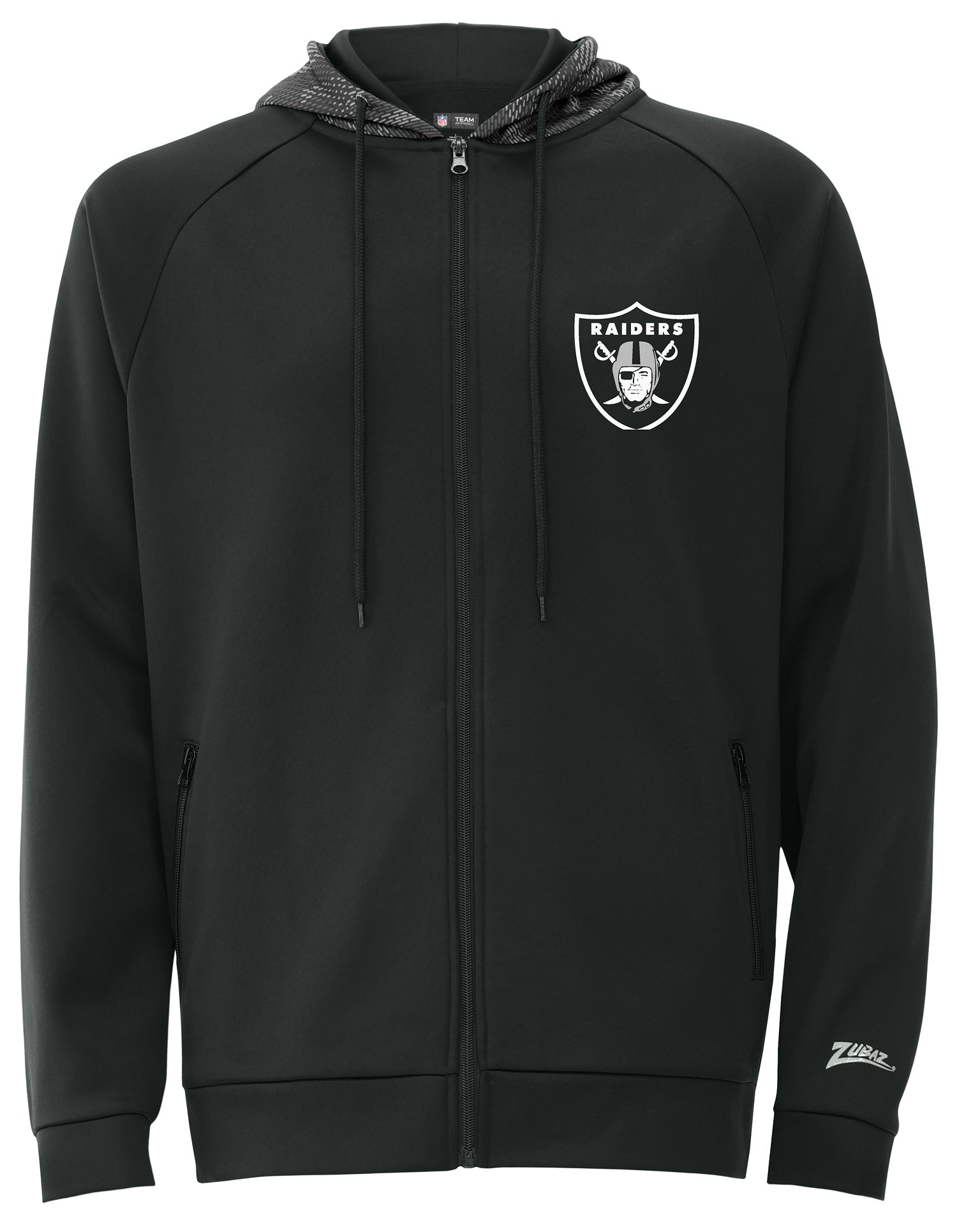 Zubaz NFL   Men's Raglan Viper Hood Liner Full Zip Hoodie, LAS VEGAS RAIDERS