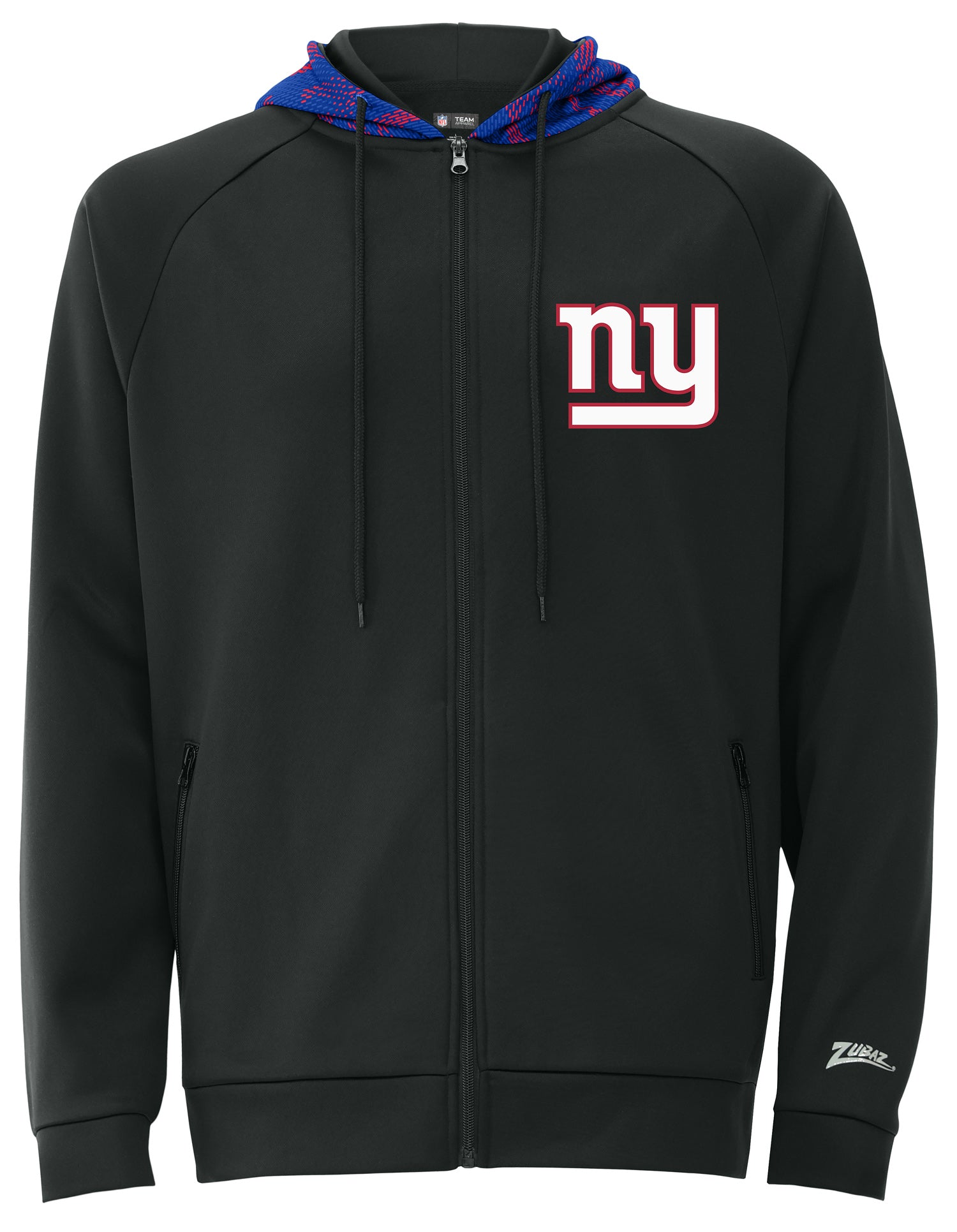 Zubaz NFL   Men's Raglan Viper Hood Liner Full Zip Hoodie, NEW YORK GIANTS