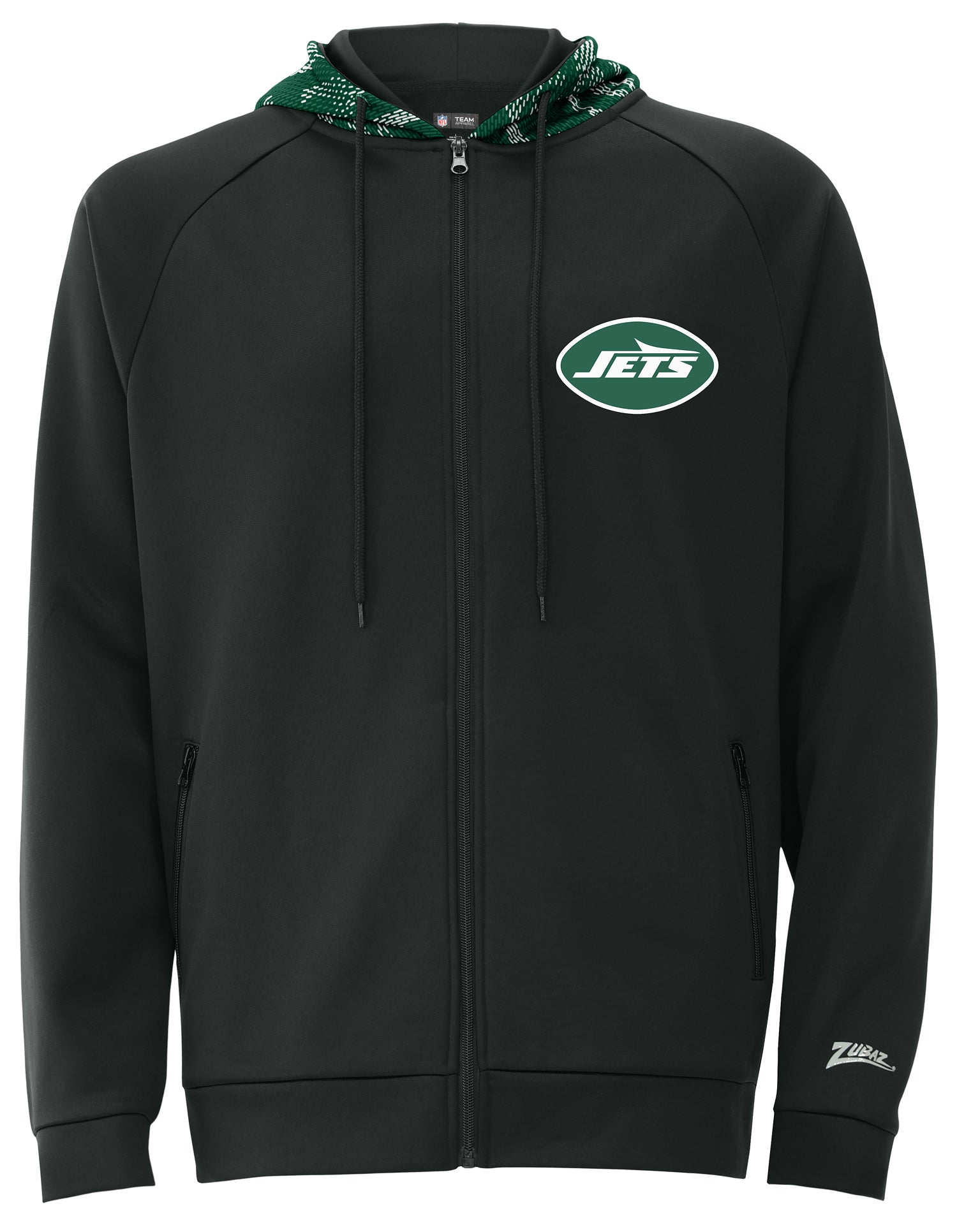 Zubaz NFL   Men's Raglan Viper Hood Liner Full Zip Hoodie, NEW YORK JETS